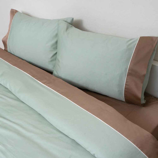 Anna Riska Set Cuvertură Matlasată King Size din Bumbac Satinat Green-mocca 220x240cm 3 Piese