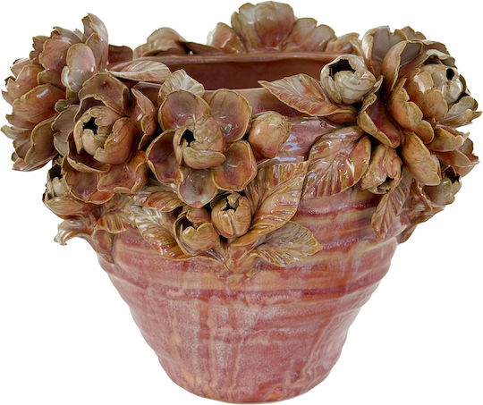 Κεραμική Γλάστρα Λουλούδια Ροζ 26x22cm
