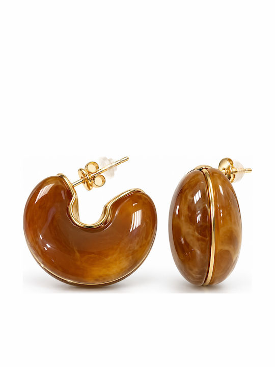 Women's Earrings Wide Stainless Steel Hoops – Caramel Gold Details