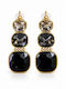 Women's Dangle Earrings Steel Grey Black Stones – Gold Tone