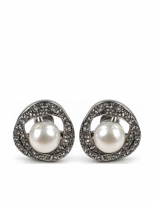 Women's Steel Earrings Silver Pearl Element with Shimmering Details