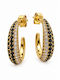 Women's Earrings Oval Hoops Steel Black Transparent Stones – Gold Tone