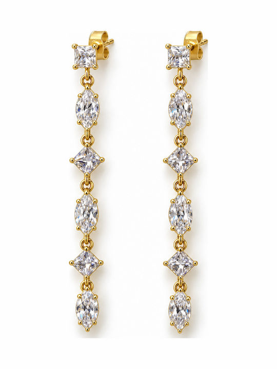 Women's Long Dangle Earrings Steel Clear Stones – Gold