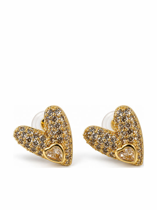 Women's Stud Heart Earrings Steel Stones – Gold Tone Women's Stud Heart Earrings Steel Stones – Gold Tone