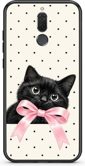 Husă Smartfits Black Kitten cu Fundă Roz și Buline Huawei Mate 10 Lite