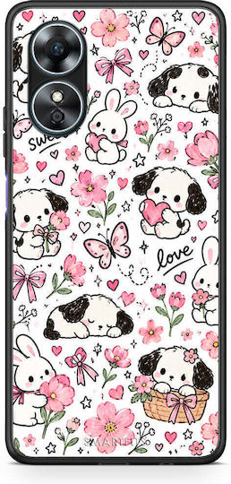 Smartfits Pink Florals Puppies Bunnies On White Oppo A17 Θήκη