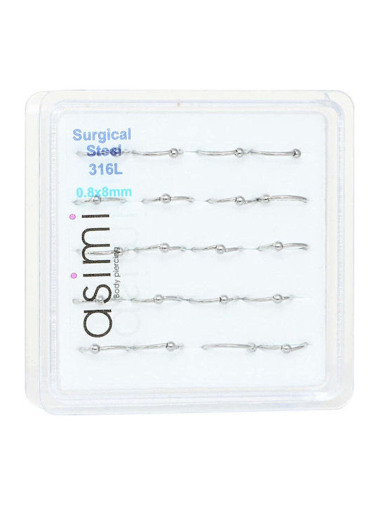 Asimi Body Piercing Сребриста Обеца Кликер за Нос от Стомана 8 x 2mm