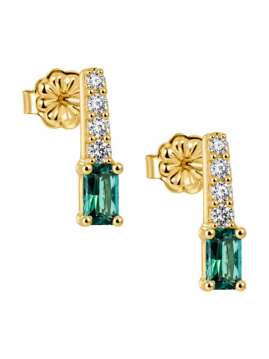 9 Carat Gold Earrings with Rectangular Petrol Blue Zircon