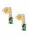 9 Carat Gold Earrings with Rectangular Petrol Blue Zircon