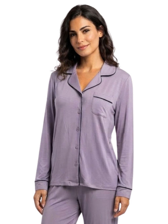 Lovelx Homewear Winterliches Damen-Pyjama-Set in Flieder Lovelx Homewear Winterliches Damen-Pyjama-Set in Flieder