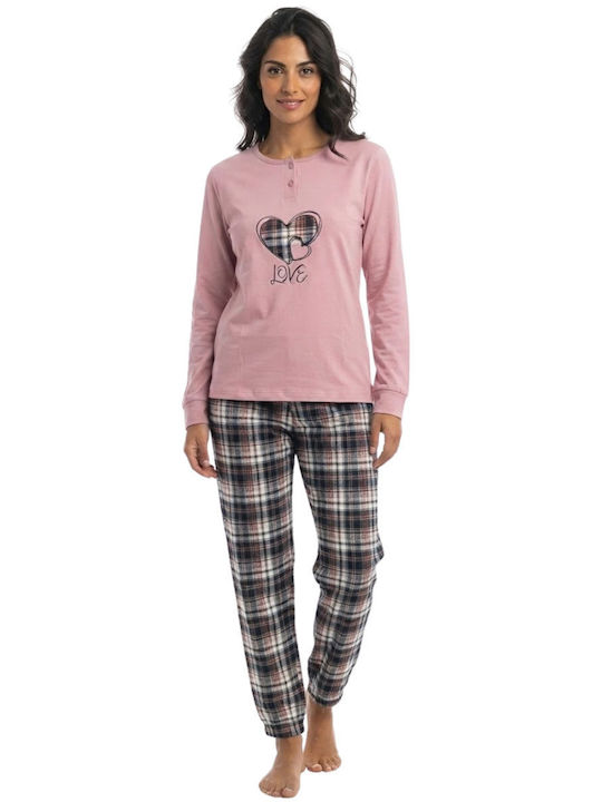 Lovelx Homewear Winterliches Damen-Baumwoll-Pyjama-Set Rosa