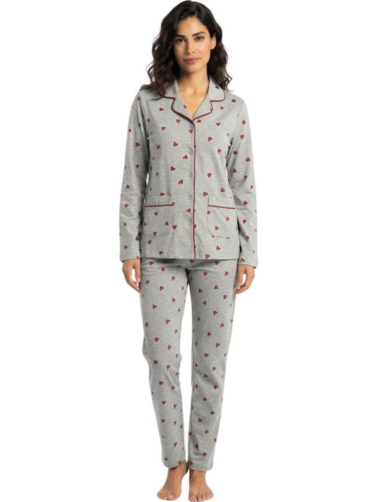 Lovelx Homewear Winterliches Damen-Baumwollpyjama-Set Grau