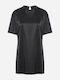 Summer Midi T-Shirt Dress Satin Black