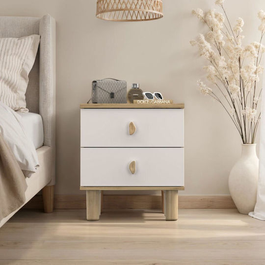 Wooden Bedside Table with Metal Legs Beige 51x45x58cm