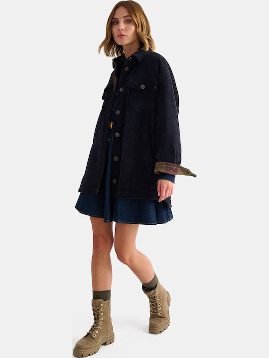 Lange Damen-Winterjacke Blau