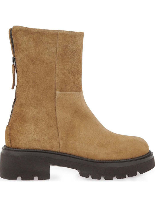 Wildleder Damenstiefel mit Mittelhohem Absatz in Braun