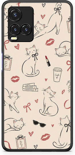 Smartfits Minimal Cat Fashion Doodles Pe Crem Pentru Vivo Y33s Y21s Y21 Husă