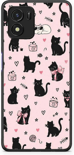 Smartfits Black Cat Doodles On Pink Vivo Y01 Y15s Θήκη