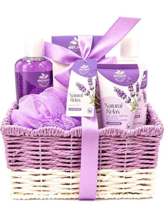 Becasan Coș Spa cu Lavandă Naturală Set de Îngrijire pentru Hidratare și Curățare a Corpului 5 Bucăți