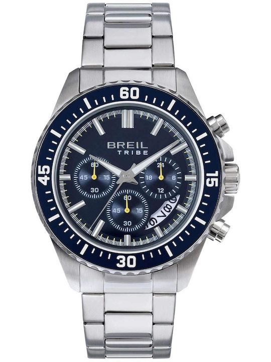 Men’s Chronograph Battery-Powered Watch with Silver Stainless Steel Bracelet