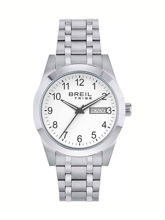 Men's Battery-Powered Watch with Silver Stainless Steel Bracelet