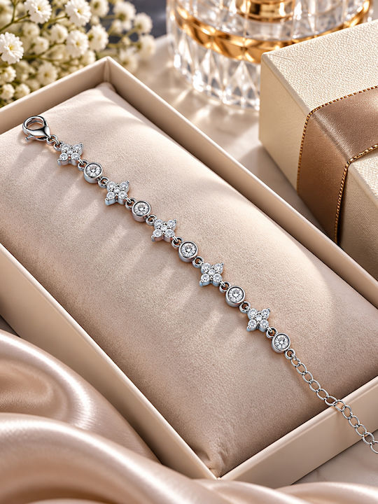 Kingleap Women's Chain Bracelet with Flower Design in Steel
