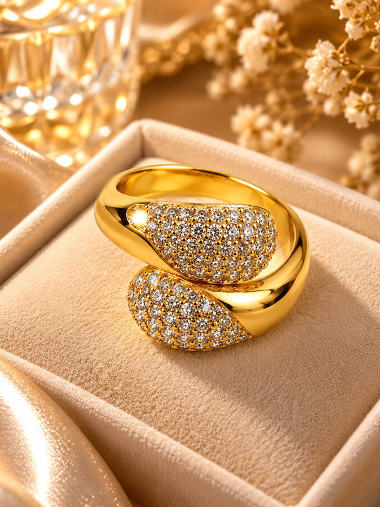 Kingleap Women's Ring with Stones in Gold-Plated Steel
