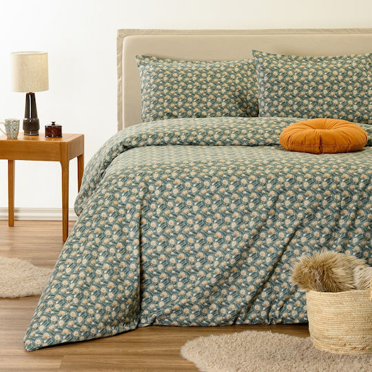 Melinen Elsa King Size Sheet Set with Fitted Sheet 180x200+32cm Aqua (4 Pieces)