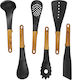 Cheffinger 6-piece Kitchen Utensil Set Wood-look Handles Rotating Stand Black