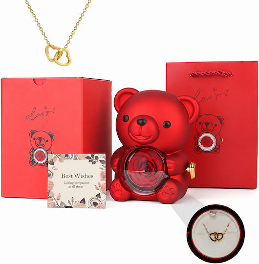 Teddy Bear Rose Necklace Hearts – Red Gift Set