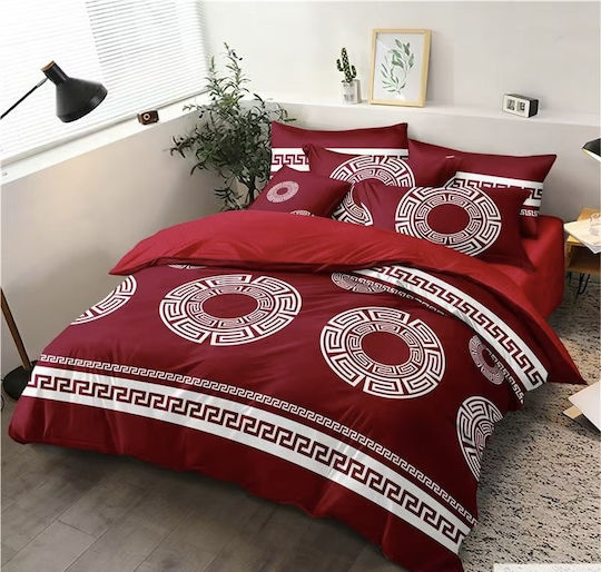 Kraft World Bettlakenset mit 2 Kopfkissenbezügen, Super-Doppel, mit Gummizug, 160 × 240 + 25 cm, Rot (3 Stück)