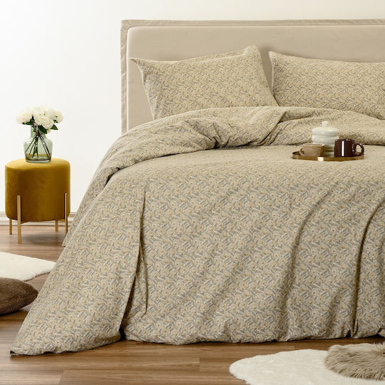 Melinen Elsa Baumwoll-Bettbezug-Set 165x245 cm Einzelbett mit Kissenbezug Beige
