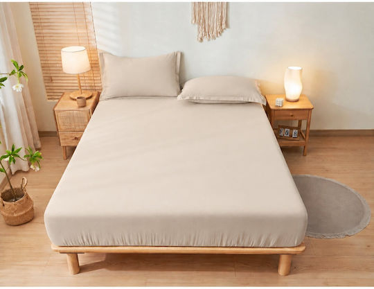Kraft World King-Size-Spannbettlaken 220 × 240 + 30 cm Hellbeige BES-KAX220-Hellbeige