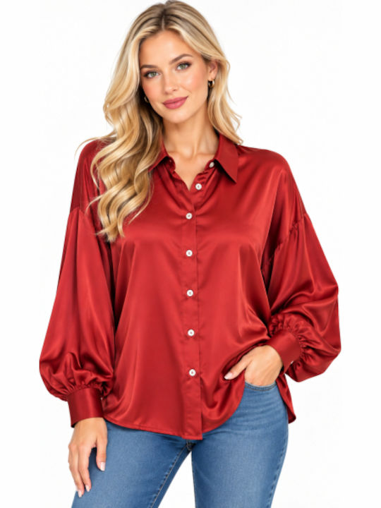 Long Sleeve Women's Shirt Burgundy WC-MM22-0144-27SH-BURGUNDY