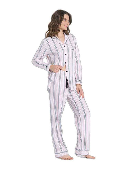 Jeannette Lingerie Set de Pijama de Iarnă pentru Femei din Bumbac Alb