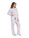 Jeannette Lingerie Set de Pijama de Iarnă pentru Femei din Bumbac Alb