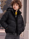 Kids’ Short Quilted Hooded Jacket Black