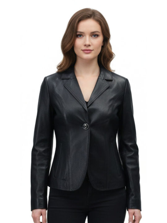 Δερμάτινα 100 Γυναικείο Δερμάτινο Μεσάτο Σακάκι Black Δερμάτινα 100 Γυναικείο Δερμάτινο Μεσάτο Σακάκι Black