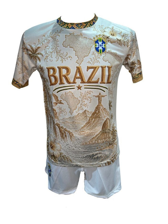 Kids’ Football Kit Neymar Brazil National Team Gold Beige Patterns 101026-05