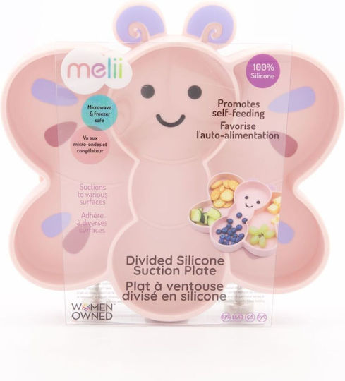 Melii Παιδικό Πιάτο Φαγητού Butterfly-shaped από Σιλικόνη Ροζ