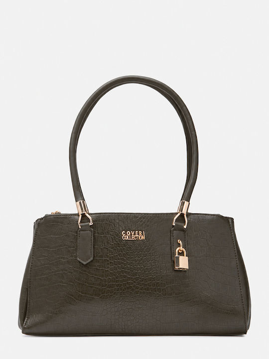 Croco Handtasche aus Stoff für Damen mit Kroko-Muster in Khaki