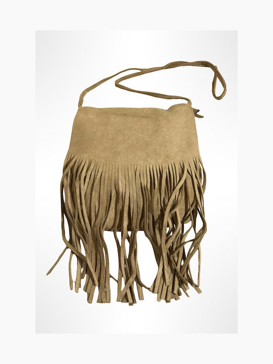 Women's Beige Suede Crossbody Bag with Fringes