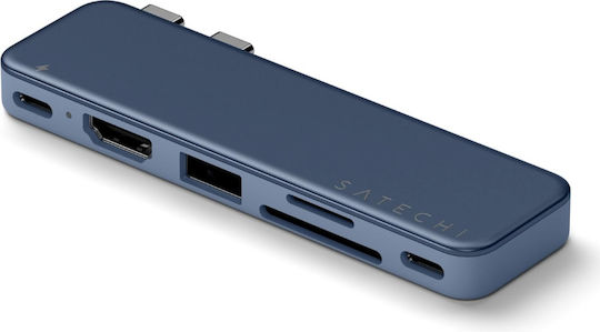 Satechi USB хъб с 5 порта и USB-C / USB-A връзка, син