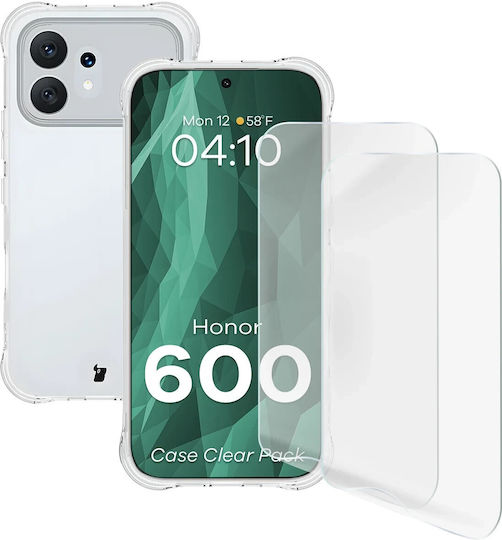 Bizonmobile Clear Pack 3-în-1 Kit de Protecție Bizon Salpa Case 2 Folii Bizon Glass Clear Hydrogel Compatibile cu Honor 600 5G, Transparente
