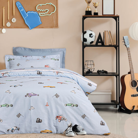 Das Home Σετ Σεντόνια Μονά με Λάστιχο από Βαμβάκι & Πολυεστέρα Blue 170x260cm