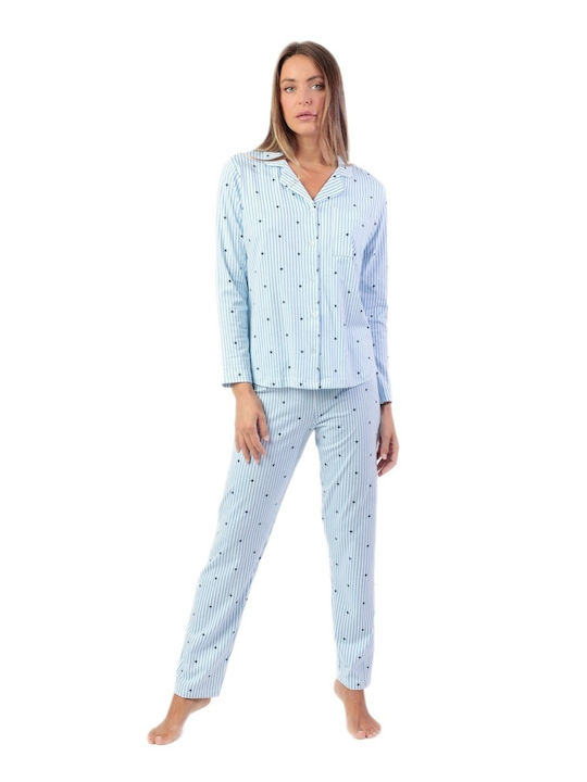 Admas Winterliches Damen-Baumwollpyjama-Set Hellblau