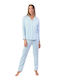 Admas Winterliches Damen-Baumwollpyjama-Set Hellblau