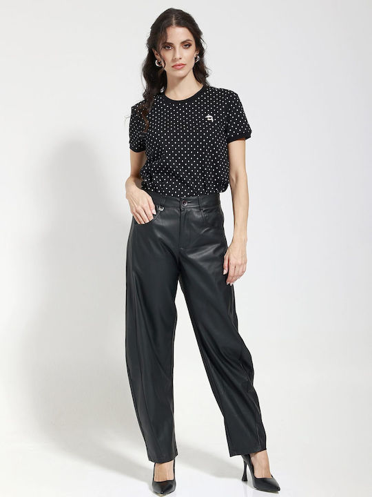 Damenlederhose mit Relaxed Fit Schwarz