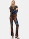 Women's High-Rise Fabric Flared Trousers Dark Blue