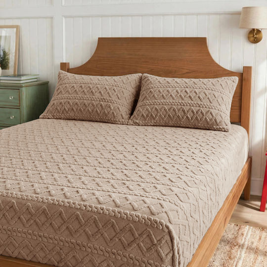 Cosy Life Σετ Σεντόνι με 2 Μαξιλαροθήκες King Size Φανελένια με Λάστιχο 180x200εκ. Μπεζ (3τμχ)